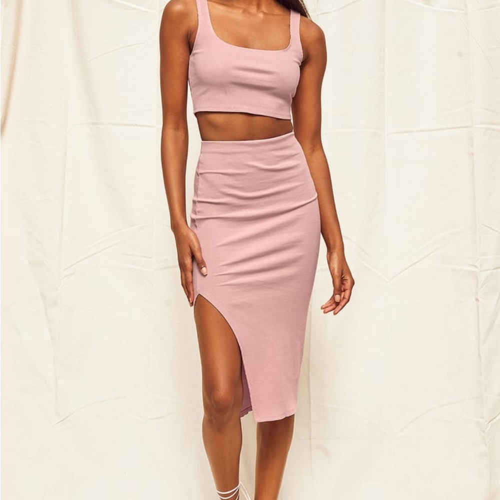 LULUS Set For Life Blush Pink Ribbed Bodycon Two-Piece Dress